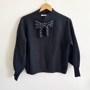 Uterque chunky black wool/cashmere bow long sleeve sweater size